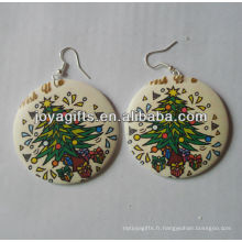 Boucles d&#39;oreilles en bois indien Impression Jésus boucle d&#39;oreille forme ronde